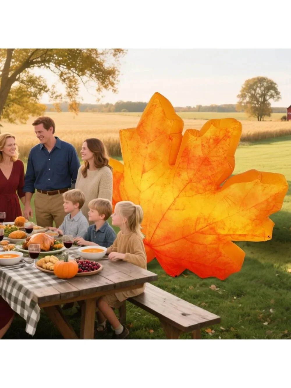 7ft LED Maple Leaf Inflatable - Fall Yard Decoration for Thanksgiving & Autumn